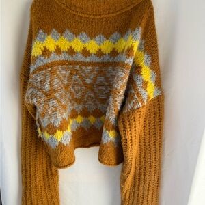 Free People Cowl Neck Sweater - Brown and Yellow